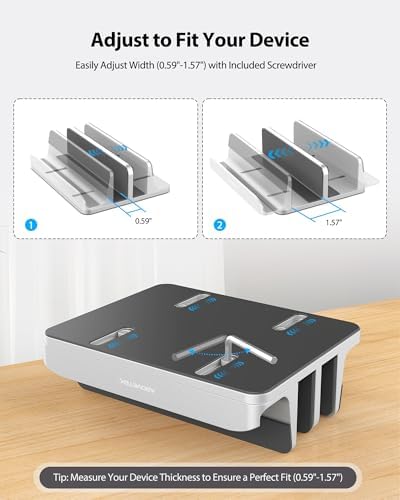 AboveTEK Vertical Laptop Stand, 3 Slots Aluminum Desk Laptop Holder & Laptop Docking Station Stand for MacBook, Tablet, Phone - Universal Fit (Up to 17.3") - Heavy Duty Polished, Anti Slide - Silver - Image 4