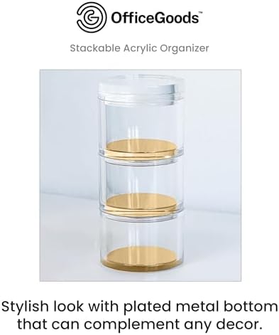 OfficeGoods 3-Tier Stackable Acrylic Holder, Clear with Gold Metal Base - Image 2