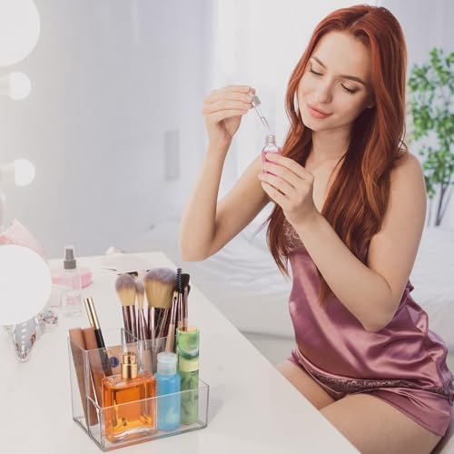 Sabary 12 Pcs Acrylic Pencil Holder with 3 Compartments, Clear Desktop Pen and Sticky Note Holder Makeup Brush Organizer Cup for Desk Home Vanity Office Classroom Stationery Supplies - Image 6