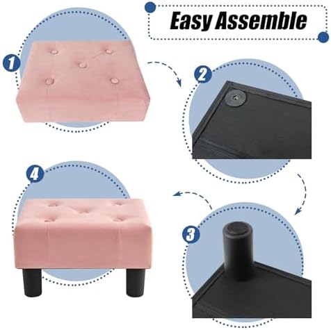 BRIAN & DANY Small Foot Stool, Velvet Foot Stools with Legs, Stable Small Footstool for Living Room, Pink - Image 5