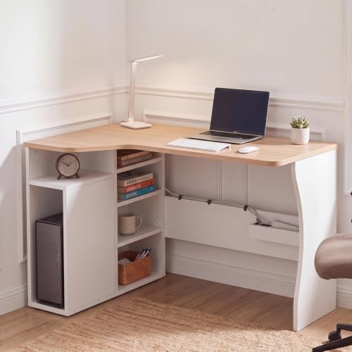 Garvee L Shaped Desk with Storage Shelves, Small Corner Desk for Small Spaces, Corner Table with 3 Tier Shelves, Home Office, Writing Study Gaming Desk Oak Wood by Garvee