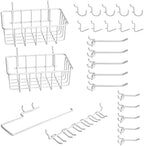 24PCS Pegboard Accessories Organizer Kit, Dual-Lock Pegboard Hooks with Locking Pins 2 Wire Storage Baskets Paper Towel Holder 6-Hook Rack Heavy Duty Steel Pegboard Storage Organizer White by Unknown