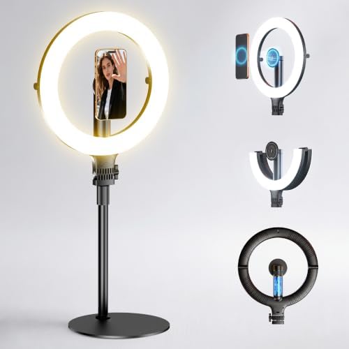 NiceVeedi 10.2” Magnetic Desk Ring Light with Stand, 5000mAh Rechargeable Desktop Ring Light for Phone，3 Color Foldable Selfie Light for Live Stream/Makeup/TikTok/YouTube/Photography/Zoom/Vlogging by NiceVeediOfficial