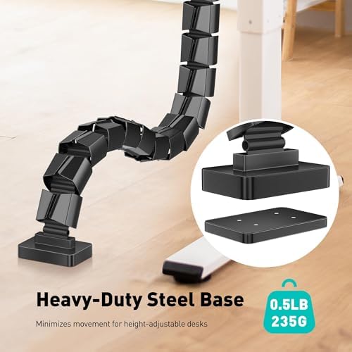 Heavy Duty Screw-in Cable Management Spine, 4-Channel Under Desk Vertebrae Cord Organizer for Wood & Laminate Standing Desks, Adjustable Floor-to-Desktop Wire Raceway with Weighted Base - Image 4