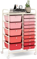 LDAILY 15 Drawer Rolling Storage Cart, Rolling Cart with Drawers for Classroom, Art Supply Craft Organizer on Wheel with Metal Frame & Handles for Home Office School by LDAILY
