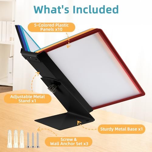 10-Pocket Desk Reference Organizer with Sturdy Metal Base, Flip Desktop Display System for Desk or Wall Mount, 10 Double-Sided Panels to Hold 20 Sheets Letter Size Document for Business Office - Image 3