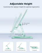 Aoviho 360° Rotating Laptop Stand for Desk | Adjustable, Foldable, Portable Aluminum Ergonomic Riser | Compatible with MacBook, Dell, HP & All Laptops 10-16 inch | Mint Green - Image 5