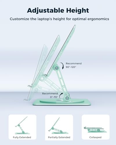 Aoviho 360° Rotating Laptop Stand for Desk | Adjustable, Foldable, Portable Aluminum Ergonomic Riser | Compatible with MacBook, Dell, HP & All Laptops 10-16 inch | Mint Green - Image 5