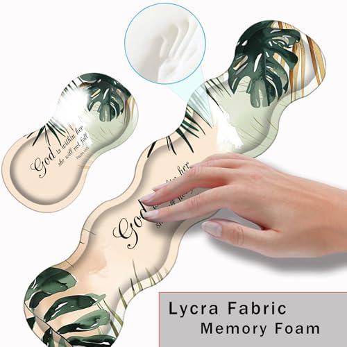 Keyboard Wrist Rest and Mouse Pad with Wrist Support Set Ergonomic Coaster,Memory Foam,Easy Typing Pain Relief,Large XL Desk Mat 31.5"x 11.8",Matcha Green Plant Abstract Bible Verse Psalm 46-5 - Image 5