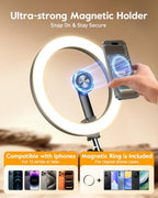 LUXSURE Ring Light with Magnetic Phone Holder, Overhead Phone Mount with 10" Selfie Light Phone Tripod with Ring Light and Remote, Phone Stand with Light for Video Recording - Image 3