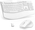 Wireless Keyboard and Mouse Combo, 2.4G Ergonomic Wave Keys(White) by Unknown