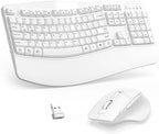 Wireless Keyboard and Mouse Combo, 2.4G Ergonomic Wave Keys(White) by Unknown