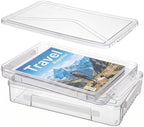 Clear Document Box, A4 Paper Storage Organizer with Snap Latches, Stackable File Case for Certificates Photos Letter Size, 14.37" x 9.44" x 1.37" & 14.37" x 9.44" x 2.75", White by Cosics