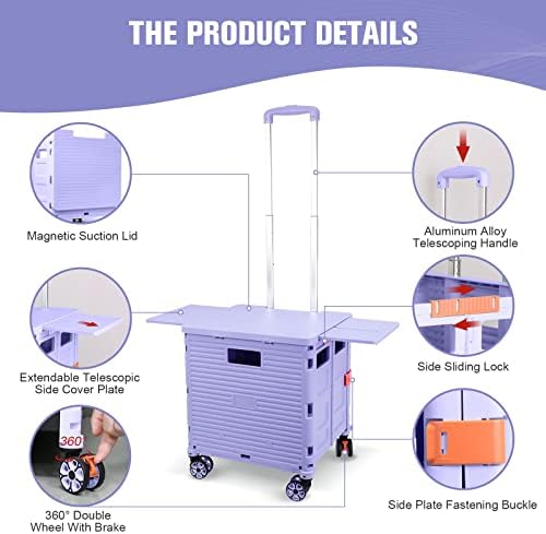 FELICON SELORSS Folding Utility Cart Portable Rolling Crate Handcart-Purple - Image 3
