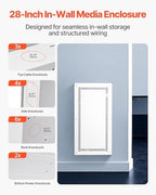 VEVOR Structured Media Enclosure, 28-Inch, Recessed in-Wall Media Box with Cover, Wall-Mount Cable Management Box Kit, Structured Wiring Multi-Media Cabinet, Cold-Rolled Steel, for TV Home Theater - Image 4