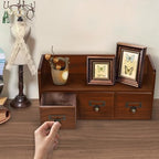 Desktop Organizer with 3 Drawers Vintage Supplies Organizer Tabletop Drawers for Desk Brown 15.16 * 5.71 * 7.28in - Image 2