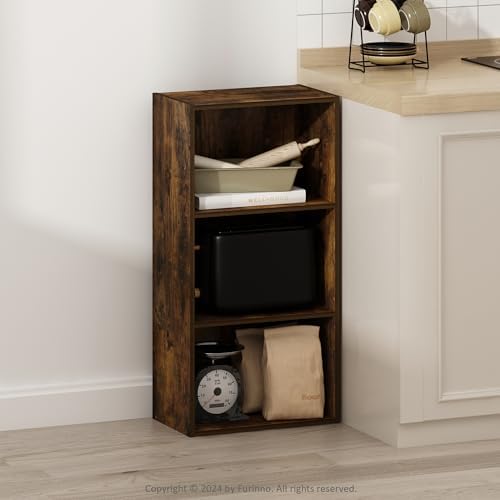 Furinno LUDER Book Shelf, 3-Tier Modern Bookshelf, Open Shelves Bookcase, 9.3" x 16" x 31.4", for Living Room, Bedroom, Home Office, Amber Pine - Image 2