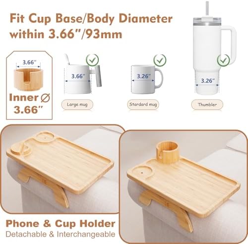Bamboo Couch Arm Table,3 in 1 Clip-on Table,15.36" x 9.85" - Image 3