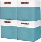 Bagnizer 13x13 Cube Storage Bins, Collapsible Fabric Storage Box, 4 Pack Closet Baskets with Handles for Organizing, Shelf, Toys, Clothes, Home, Office, Nursery (Teal&White) by Bagnizer