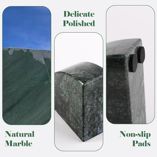 Karibiber Marble Bookend for Shelves, Non-Skid Bookends for Heavy Books, Heavy Duty Book Stopper for CDs, Luxury Book Shelf Holder, Quarter Circle Design Book Ends Decorative, Indian Green, Set of 2 - Image 3
