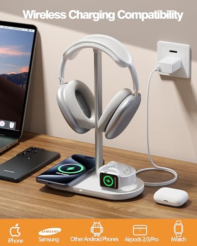 HiWe Headphone Stand, 2-in-1 MagSafe Wireless Charger for iPhone/iWatch - Image 3
