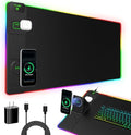 XXL RGB LED Gaming Mouse Pad with Magnetic Wireless Charger & Foldable Phone Holder, 31.5"x15.8" Extended Ultra-Smooth Desk Mat, 25 Lighting Effects, Non-Slip Base, Includes 20W PD Adapter by abcmat