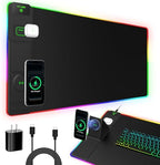 XXL RGB LED Gaming Mouse Pad with Magnetic Wireless Charger & Foldable Phone Holder, 31.5"x15.8" Extended Ultra-Smooth Desk Mat, 25 Lighting Effects, Non-Slip Base, Includes 20W PD Adapter by abcmat