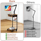 Floor Kindle Phone Tablet Stand with Drawer & Storage Shelves, Angle Height Adjustable Tablet Kindle Cell Phone Holder For Bed with Rotating Wheels, Compatible With 4.7"-13" Tablet iPone iPad Air Pro - Image 6