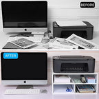 EMERIT Printer Stand for Desk - 2 Tier Desktop Printer Stand with Paper Storage, Printer Riser Organizer for Home Office, Holds up to 30 lbs, White - Image 2