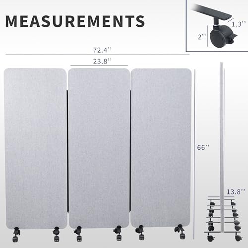 VIVO Freestanding 72 x 66 inch Privacy Panel, Mobile Cubicle Divider, x3 24 inch Wall Partitions, Gray, PP-3-T072G-M - Image 3