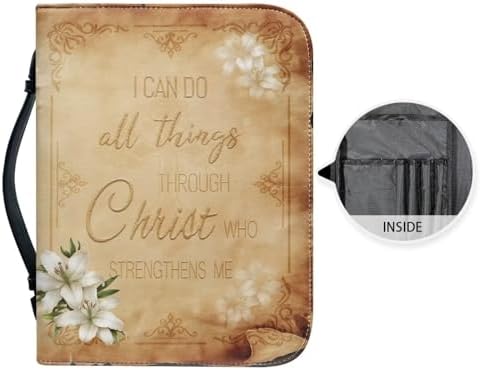 Ancient Verse Lily Floral Bible Cover Case for Men Women Fashion PU Leather Bible Book Case Lightweight Portable Brief Case Stationary Supplies Storage - Image 6
