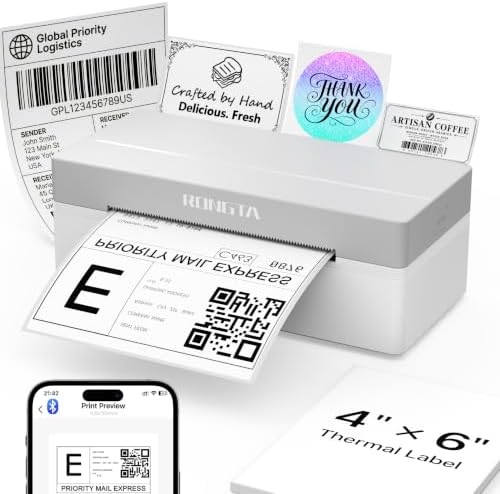 Rongta Bluetooth 4x6 Wireless Thermal Shipping Label Printer,White | Wireless Bluetooth Thermal Label Printer, Ideal for Shipping Labels for Package, Barcode Labels for Small Business by RONGTA