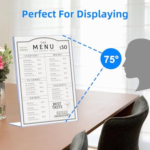 DECOHOBO 18 Pack Acrylic Sign Holder 8.5 x 11, Clear Plastic Display Stands for Tabletop, L-Shape Acrylic Stands for Flyers, Documents, Office, Restaurants, Vertical Sign Holder 8.5x11 for Desktop - Image 6