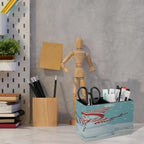 PU Leather Multi-Compartment Pen Holder Desktop Organizer Pencil Cup Storage Caddy for Office Home Supplies Winter Time Snow Silhouette with Bird Branches Happy Christmas - Image 6