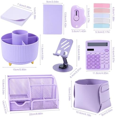 Gawsey Desk Organizers and Accessories with Desk Organizer 360° Rotating Pen Holder and Office Supplies, Cute Stationery Supplies Set (Purple) - Image 3