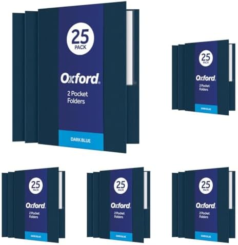 Oxford Twin-Pocket Folders, Textured Paper, Letter Size, Dark Blue, Holds 100 Sheets, (57538EE) 25 Count (Pack of 5) by Oxford