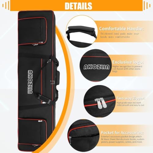 AKOZLIN 88 Key Keyboard Case, Soft Padded Keyboard Gig Bag, Piano Bag - Image 4