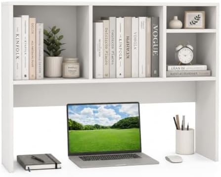 BECOMFORT Desk Hutch, Desk Organizer Shelf with 4 Storage Compartments, Wooden Display Rack, Desktop Bookshelf for Vanity Dressing Tabletop College Dorm Home & Office by BECOMFORT