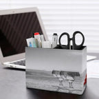 PU Leather Multi-Compartment Pen Holder Desktop Organizer Pencil Cup Storage Caddy for Office Home Supplies Wine Glass Rose Paris Paint - Image 5