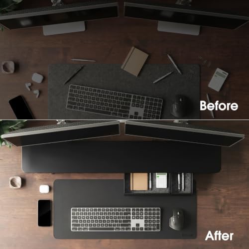 Fenge 42.5" Dual Monitor Stand with Storage Drawer & Solid Wood Legs, Black - Image 6