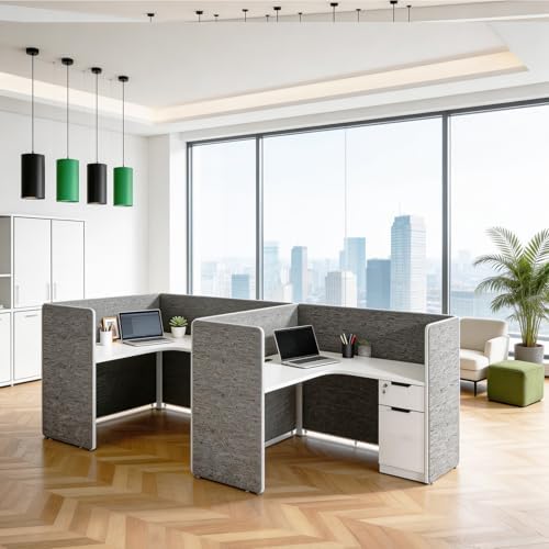 Modular Office Cubicle Workstation with Power Outlet & Locking Storage, 59" L-Shaped Desk with Privacy Panels, Expandable Person Workspace System for Office, Call Center & Corporate Environment - Image 4