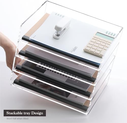 HeZone 4 Tier Paper Organizer for Desk,Acrylic Paper Tray,Clear Stackable Desk Organizer for Document, Office File,A4 Paper - Image 6