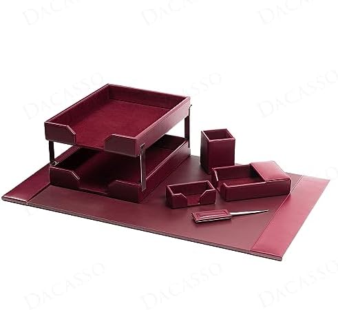 Dacasso Burgundy Bonded Leather Luxury 8-Piece Desk Accessory Set - Blotter Pad & Desk Organization Essentials - Executive Decor and Surface Protector by Dacasso