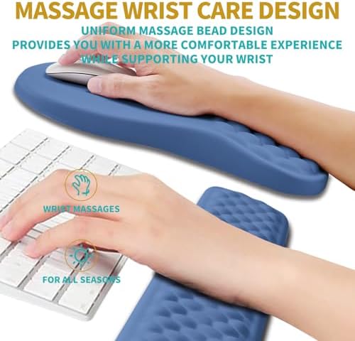 Hokafenle 2 in 1 Ergonomic Mouse Pad Wrist Support & Wrist Rest for Computer Keyboard Set, with Relieve Carpal Tunnel Pain Massage Bulge and Full Memory Gel Design (2In1 Set, Midnight Blue) - Image 4