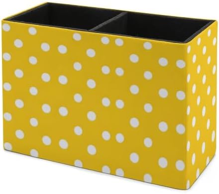 Pens Holder, Pencils Holder for Desk Organizer, Yellow Polka Dots PU Leather Pencil Cups Desktop Stationery Storage Makeup Brush Holder Pens Organizer for Office Home - Image 7