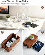 Solid Wood Cable Management Box, Cute Smile Cord Hider Box for Desk - Image 2