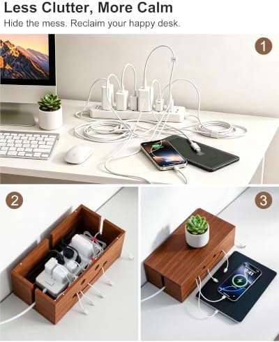 Solid Wood Cable Management Box, Cute Smile Cord Hider Box for Desk - Image 2