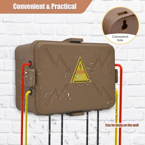 Hrensaw Large Outdoor Electrical Box(12.5x8.5x5inch),IP54 Waterproof Outdoor Outlet Covers,Weatherproof Extension Cord Covers Protect Outlet,Plug,Timer,Power Strip,Holiday Light,Brown - Image 5