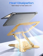 JCZT 360° Rotating Laptop Stand for Desk, Metal Foldable Laptop Riser, Gold - Image 7