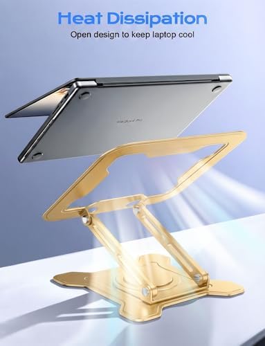 JCZT 360° Rotating Laptop Stand for Desk, Metal Foldable Laptop Riser, Gold - Image 7